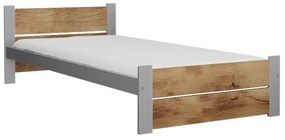 Pat de o persoana IKAROS DOUBLE 90 x 200 cm, stejar artisan/gri Saltele: Cu saltele Somnia 18 cm, Somiera pat: Cu lamele curbate