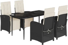 vidaXL Set mobilier de grădină cu perne, 5 piese, negru, poliratan