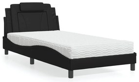 vidaXL Pat cu saltea, negru, 100x200 cm, piele ecologică