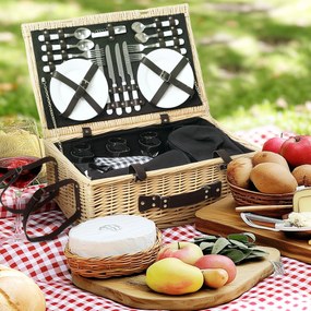Outsunny Coș de Picnic pentru 4 Persoane cu Zonă Frigorifică și Accesorii 54x34x20 cm | Aosom Romania