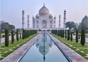 Tablou pe sticlă - Taj Mahal în răsăsrit de soare (70x50 cm)