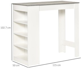HOMCOM Masă de Bar Masă Înaltă Tip Bistró de Bucătărie cu Raft de 4 Nivele Stil Modern din Melamină pentru Dining Sufragerie 115x50x102,7 cm Alb și Gri | Aosom Romania