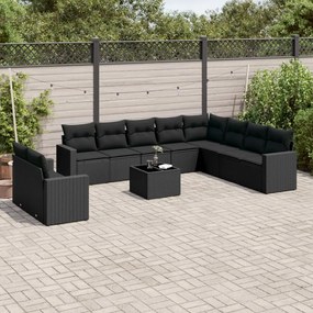 3251512 vidaXL Set canapele de grădină cu perne, 11 piese, negru, poliratan