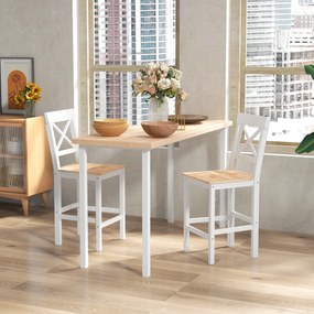 HOMCOM Set de 2 taburete de bar, scaune înalte stil rustic, spătar înalt și suport pentru picioare, 41x46x97,5cm, alb și lemn natural | Aosom Romania