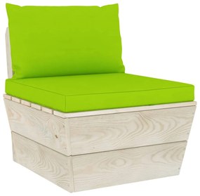 Set mobilier gradina din paleti cu perne, 6 piese, lemn molid verde aprins, 3x colt + 2x mijloc + masa, 1