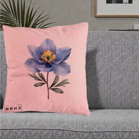 Perna Decorativa Anemona Albastra Botanica, 40x40 cm, Roz, Husa Detasabila, Perna Inclusa, BEKZ®