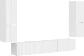 vidaXL Set comodă TV Pe perete 4 pcs Alb lucios Lemn compozit