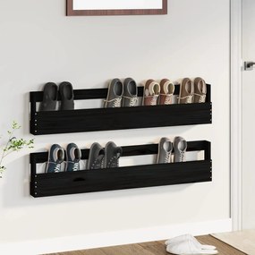 Pantofare de perete, 2 buc., negru, 110x9x23 cm, lemn masiv pin