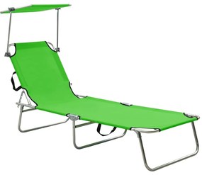 vidaXL Șezlong pliabil cu copertină, verde, aluminiu