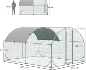 PawHut Coteț pentru Găini de Exterior, 2.8x3.8x2m Recintă din Oțel Zincat cu Acoperiș Impermeabil Anti-UV și Încuietoare, Găini, Iepuri și Rațe | Aosom Romania