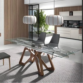Masa extensibila deosebita design LUX Walnut-Glass 160-240x90cm