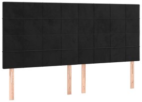 Pat box spring cu saltea, negru, 180x200 cm, catifea Negru, 180 x 200 cm, Cu blocuri patrate