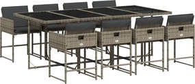 vidaXL Set mobilier grădină cu perne, 9 piese, gri, poliratan