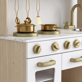 AIYAPLAY Bucătărie de Jucărie pentru Copii cu Plită, Robinet și Accesorii, MDF și Oțel Inoxidabil, 74 x 29 x 81 Cm, Alb | Aosom Romania