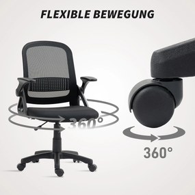 HOMCOM Scaun de birou mesh respirabil, scaun ergonomic pivotant cu cotiere rabatabile și suport lombar, Negru | Aosom Romania