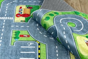 BAMBINO 9028 covor lavabil Oraș, străzi pentru copii anti-alunecare - verde / gri