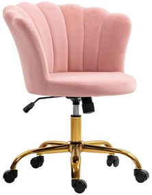 HOMCOM Scaun birou din catifea, scaun de machiaj cu spătar în petală, înălțime reglabilă, 69 x 64 x 80-90 cm, roz | Aosom Romania