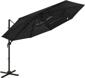 vidaXL Umbrelă de soare cu 4 niveluri, stâlp aluminiu, negru, 3x3 m