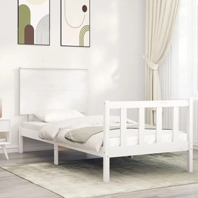3193367 vidaXL Cadru de pat cu tăblie single, alb, lemn masiv