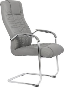 Scaun vizitator gri OFF 8115 din piele ecologică și cadru cromat tip sanie