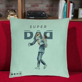 Cadou pentru Tata - Perna Personalizata Super DAD Tata si Fiica, 40x40 cm, Verde Menta, Husa Detasabila, Perna Inclusa, BEKZ®