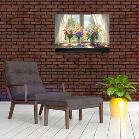 Tablou pe sticlă - Buchet la fereastră (70x50 cm)