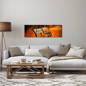 Tablou cu banca toamna (cu ceas) (90x30 cm)