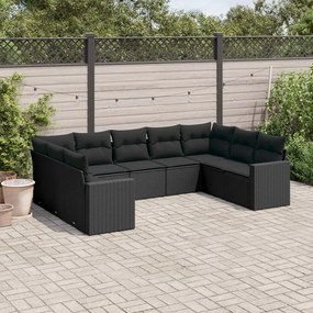 3219385 vidaXL Set mobilier de grădină cu perne, 9 piese, negru, poliratan