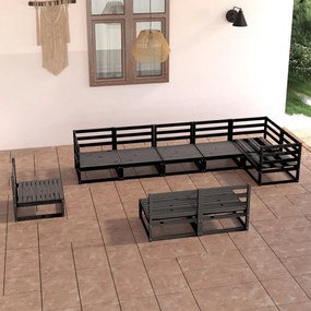 3075638 vidaXL Set mobilier de grădină, 9 piese, negru, lemn masiv de pin