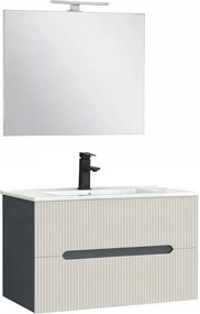 Trent Mobilier de baie 80 cm lavoar ceramic (2 sertare) cu oglindă 60x80 cm antracit gri-alb