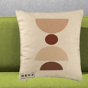 Perna Decorativa Geometric Boho Cerc si Boluri, 40x40 cm, Bej, Husa Detasabila, Perna Inclusa, BEKZ®