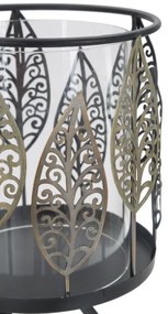 Decoratiune cu suport pentru lumanare neagra/aurie din metal, ∅ 15 cm, Leaf Mauro Ferretti