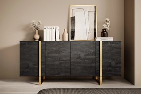 Comodă Verica 200 cm - cărbune / picioare aurii