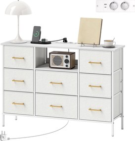 HOMCOM Comodă, dulap de depozitare cu 8 sertare din material textil, listă de prize, cadru din oțel, dulap cu sertare pentru hol, dormitor, living și birou, alb crem | Aosom Romania