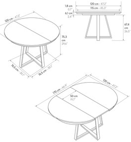 Masa rotunda extensibila Melania, blat Alb Marmorat Ø 120 cm
