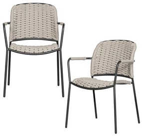 Scaune de grădină negre/bej 2 buc. din metal Taku – Exotan