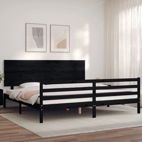 3195245 vidaXL Cadru pat cu tăblie 200x200 cm, negru, lemn masiv
