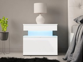 Noptieră Lesteralo 1S (Alb + lucios Alb) (cu iluminat LED albastru). 1104512