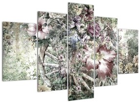 Tablou - Flori pe roata de lemn (150x105 cm)