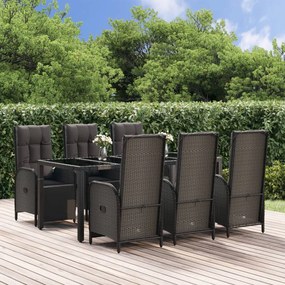 3185063 vidaXL Set mobilier de grădină cu perne, 7 piese, negru, poliratan