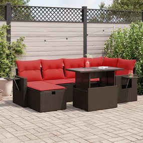 vidaXL Set canapele grădină perne 7 piese maro, poliratan/lemn acacia