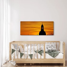 Tablou cu biserică în apus de soare (120x50 cm)