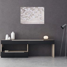 Tablou pe sticlă - Flori într-un peisaj gri (70x50 cm)