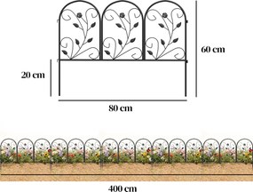 Outsunny Gard de grădină din metal 80 x 60 cm, set grilaj decorativ cu suport pentru grădină, paturi cu flori, barieră pentru animale, Negru | Aosom Romania