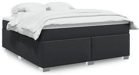 vidaXL Pat box spring cu saltea, negru, 180x200 cm, piele ecologică