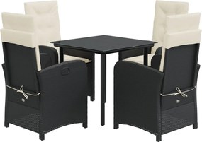 vidaXL Set mobilier de grădină cu perne, 5 piese, negru, poliratan