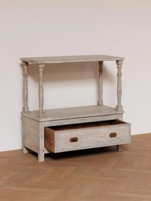 Consola din lemn reciclat, cu sertar si raft de depozitare, aspect vintage, Carthage