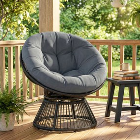Outsunny Scaun Papasan rotativ 360° Fotoliu din coș cu pernă Cadru din oțel Fotoliu rotund din ratan Loungesessel Gri | Aosom Romania