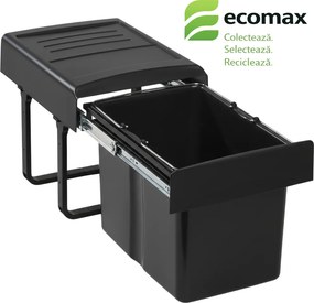 Coș gunoi încorporabil Ecomax Mega 40, cu extragere totală, negru, 1 x 34 l Polipropilenă/Metal, 400 mm, L:360 mm; A:480 mm; H:375 mm, Negru