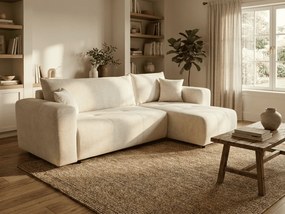 PROMO Canapea extensibila de colt crem SORELA, reversibila + 2 perne gratuite calitatea a II-a